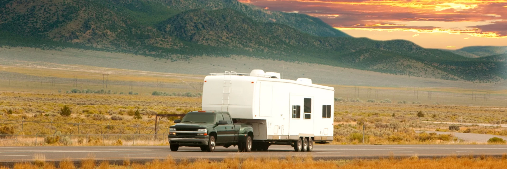 A RV, driving on a holiday trip.