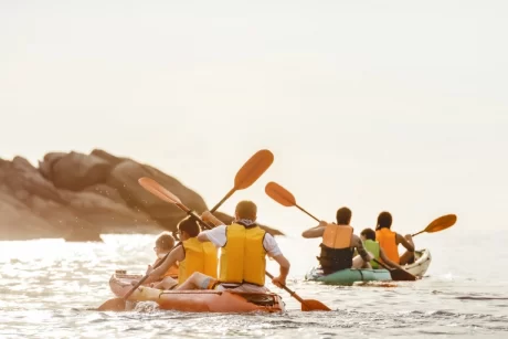 A couple of friends on a Kayak camping trip.