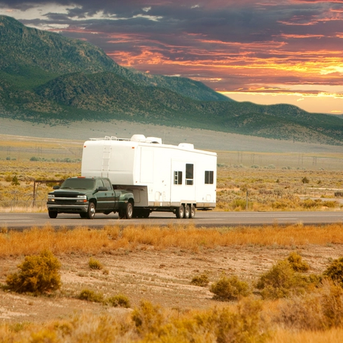 A RV driving on a holiday.