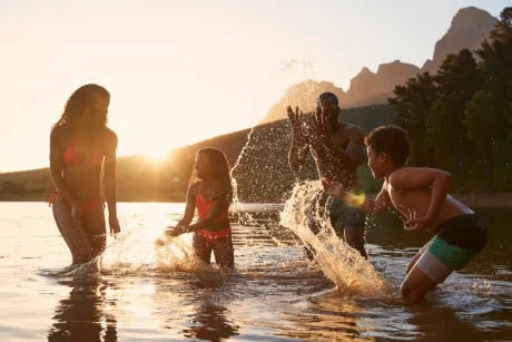 A family on a swimming vacation