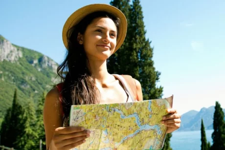 A woman choosing a travel destination