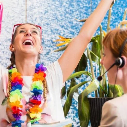 A couple on their way to a holiday.